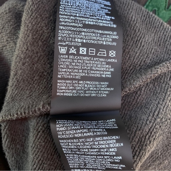 Saint Laurent Grey Hoodie W/ Green Felt Lettering Striped Accent Sz M - Picture 13 of 14